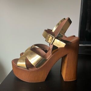 Gold Leather Heeled Sandals